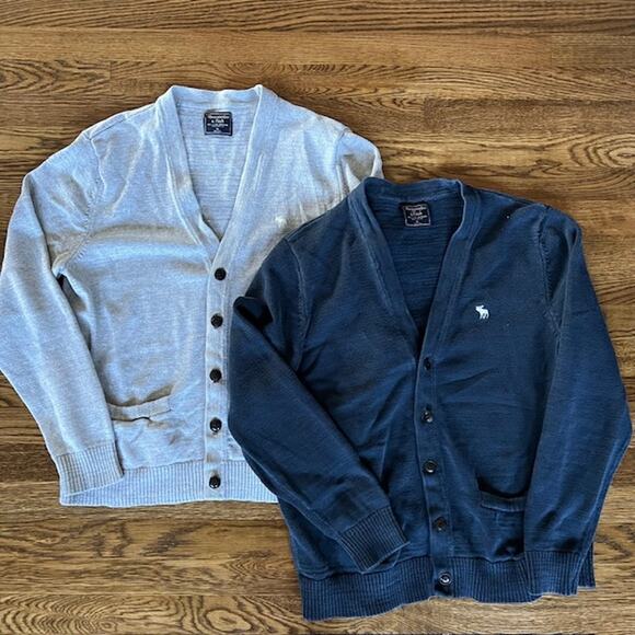 LOT OF 2 Y2K Abercrombie and Fitch Cardigan Sweaters Mens XL Button Gray Blue - Picture 1 of 9